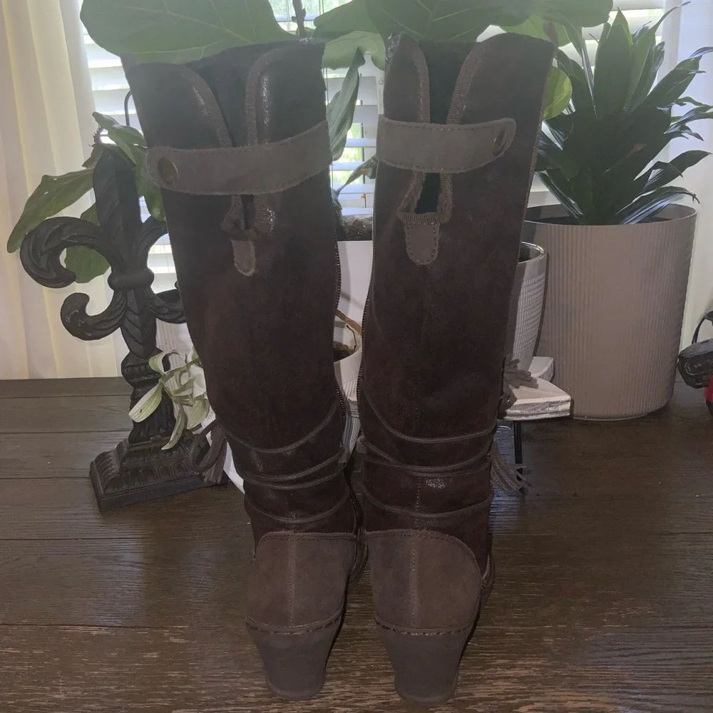 BareTraps Brown Over the Knee Brown Suede Fur Lined Wedge Boots Side Zipper 6M